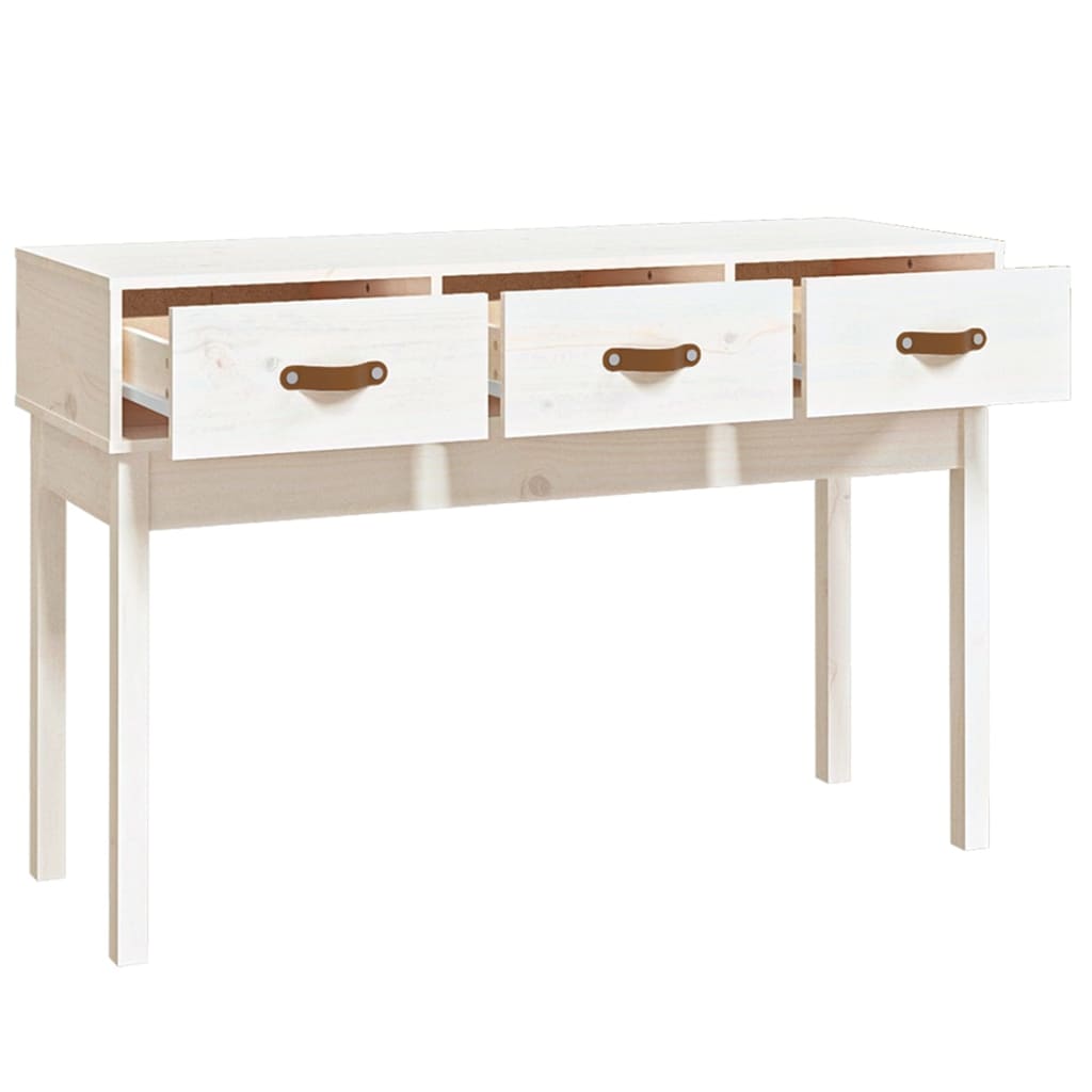 Mesa Consola De Madera Maciza De Pino Blanco 114x40x75 Cm_2