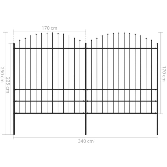 Valla De Jardín Con Puntas De Lanza Acero Negro (1,75-2)x3,4 M / Vetonek_0