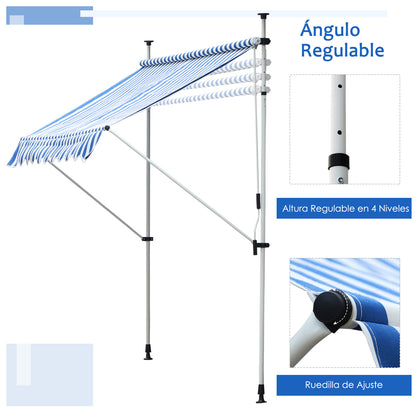 Outsunny Toldo En La Pared Regulable En Altura 197x250x200/300cm Azul Y Blanco_5