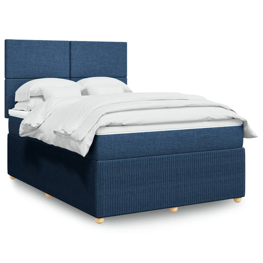 Cama Box Spring Con Colchón Tela Azul 140x190 Cm / Vetonek_0