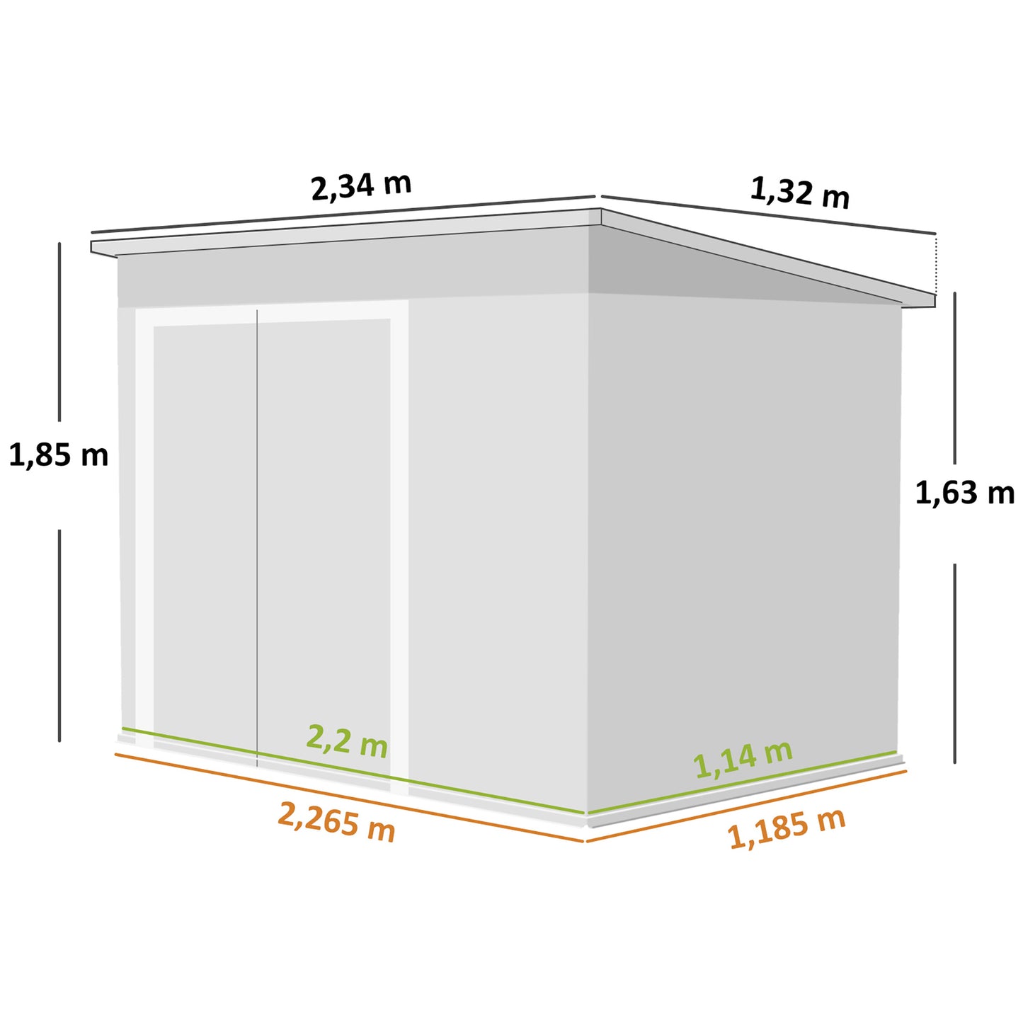 Outsunny Caseta De Jardín Exterior 2,7 M² 234x132x185 Cm Triple Puerta Verde_2