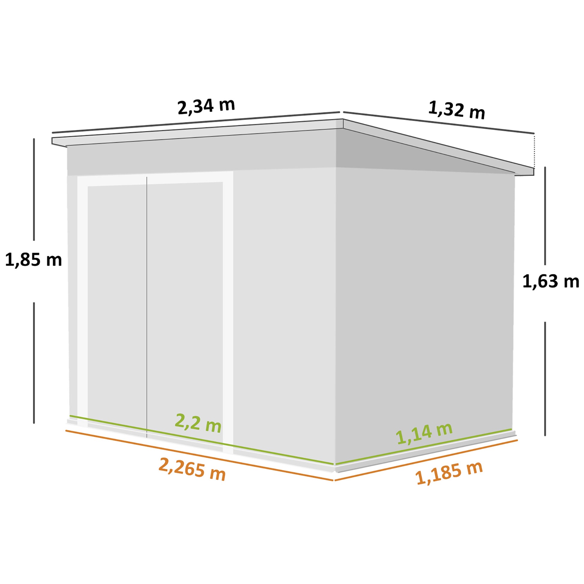 Outsunny Caseta De Jardín Exterior 2,7 M² 234x132x185 Cm Triple Puerta Verde_2