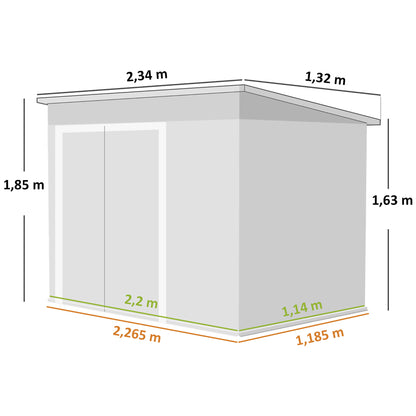 Outsunny Caseta De Jardín Exterior 2,7 M² 234x132x185 Cm Triple Puerta Verde_2
