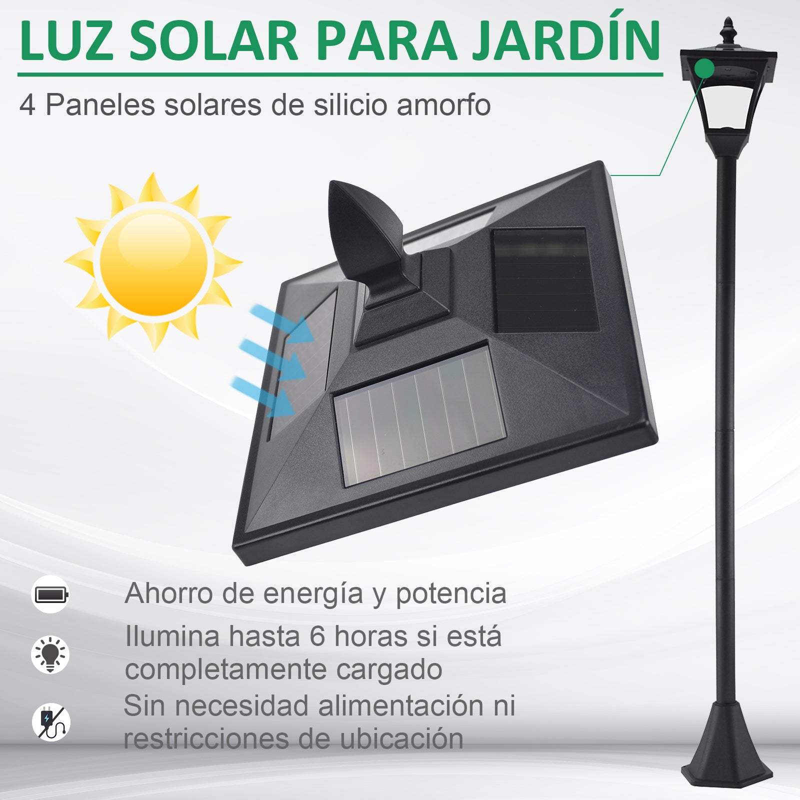 Outsunny Conjunto De 2 Farolas Solares Con Panel Solar 18x18x160 Cm Negro_3