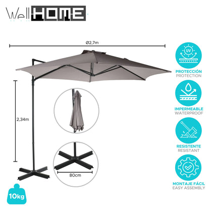 Well Home - Sombrilla Colgante Push Up Ø270cm Topo Con Base De Acero Cruzado