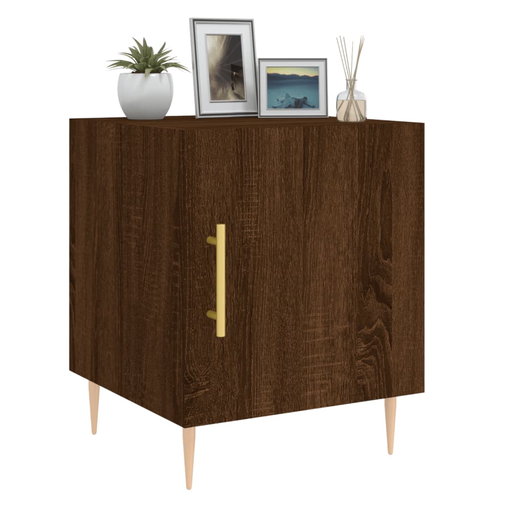 Mesita De Noche Madera De Ingeniería Marrón Roble 40x40x50 Cm_2