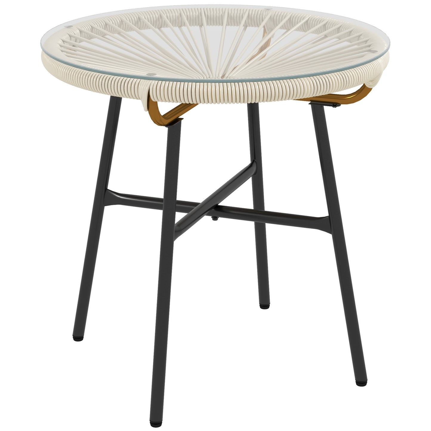 Outsunny Mesa Auxiliar Ratán Sintético Con Tablero De Vidrio Templado Ø50x50 Cm_0
