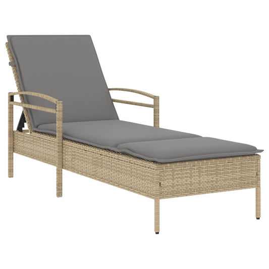 Tumbona Con Cojín Ratán Sintético Beige 63x200x81 Cm / Vetonek_0