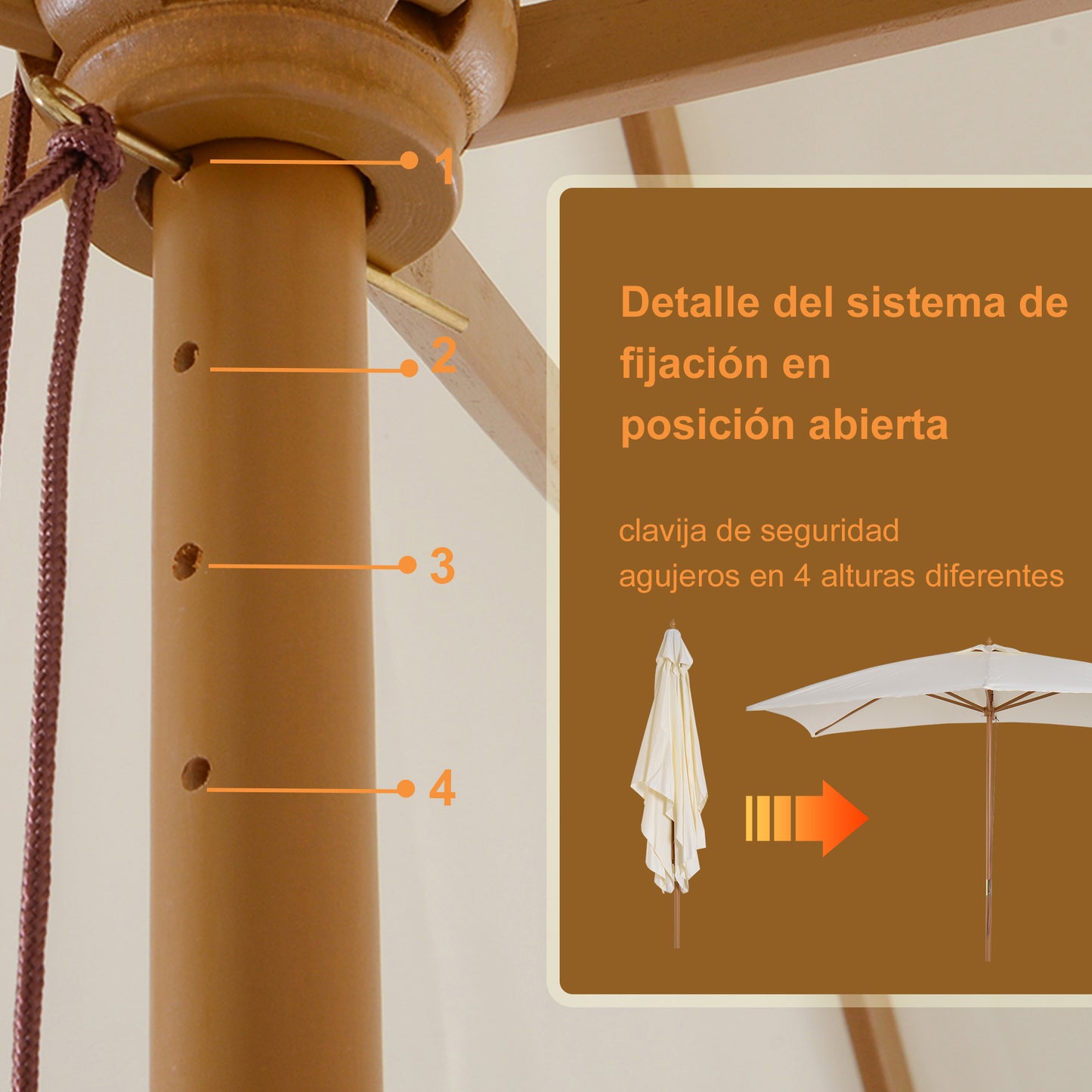 Outsunny Sombrilla Jardín 295x200cm Con Mástil De Madera Y Polea Crema_5