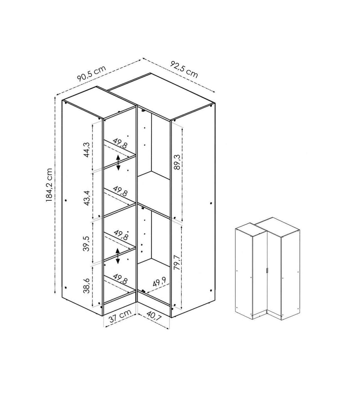 Armario Ropero Rincón Puertas Abatibles Jaén Acabado Natural, 184 Cm(alto)90.5 Cm(ancho)_4