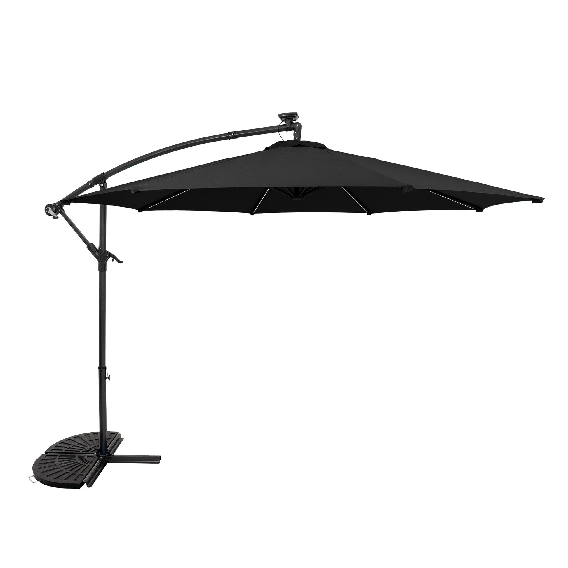 Parasol Excéntrico Led De 3 M Con Base De Medio Abanico – Negro_0