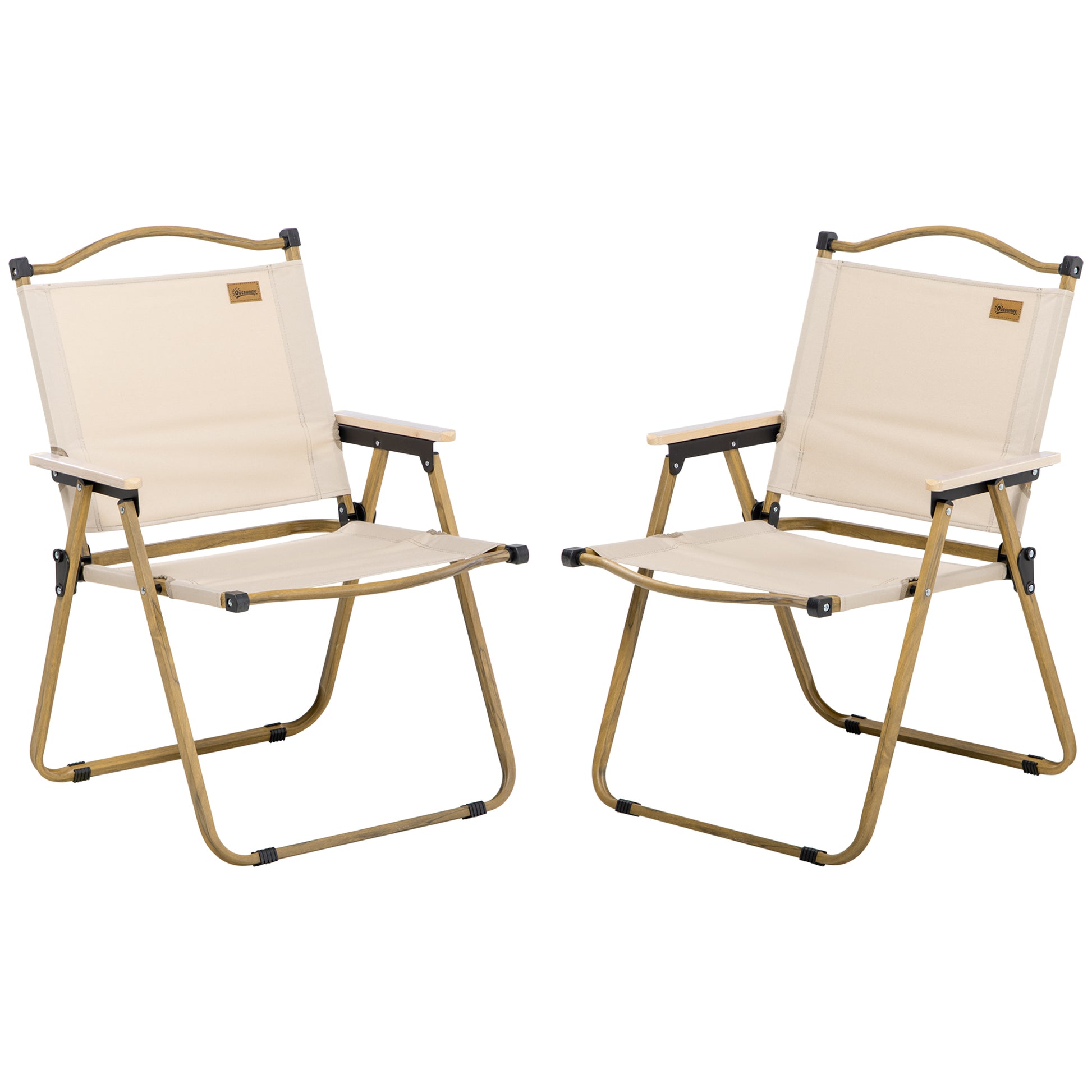 Outsunny Pack De 2 Sillas Plegable De Camping Con Reposabrazos Caqui_0