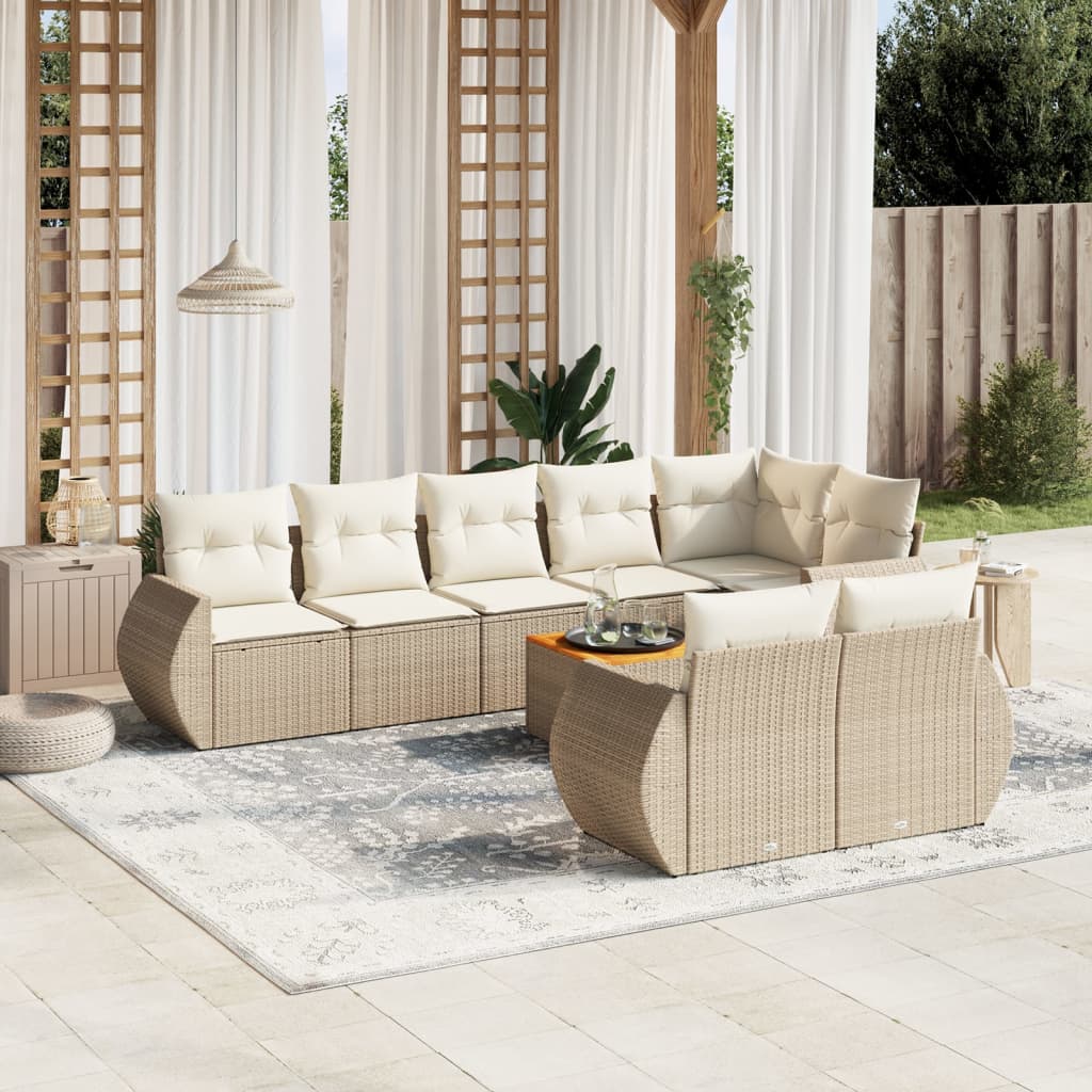 Set De Sofás De Jardín 9 Pzas Con Cojines Ratán Sintético Beige / Vetonek_1