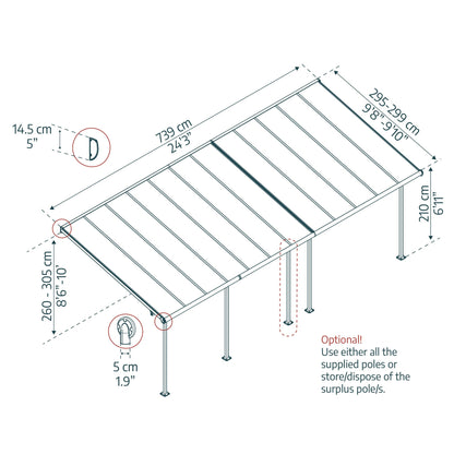 Pérgola adosada Sierra 299x739 m gris