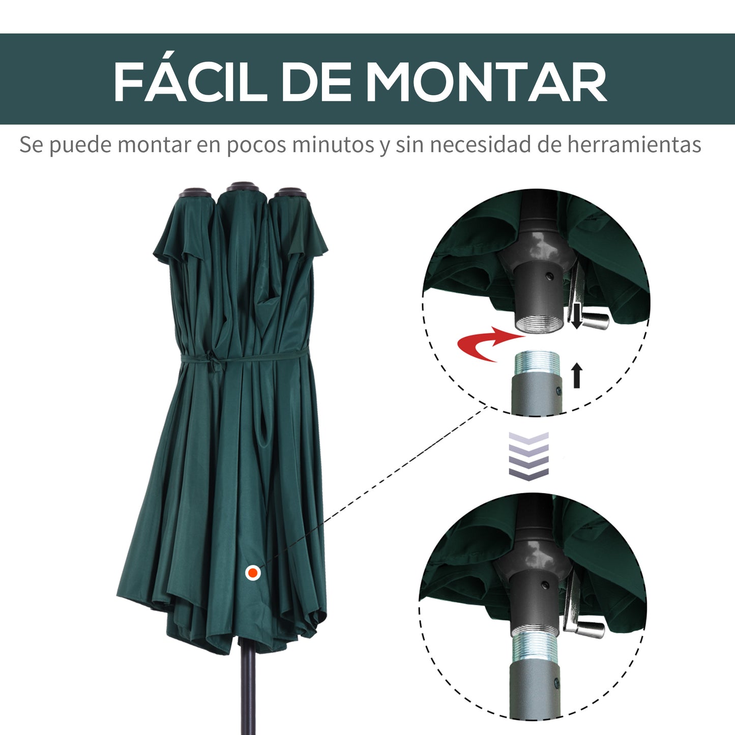 Outsunny Sombrilla Doble Extragrande Para Terraza Patio Protección Solar Verde_5