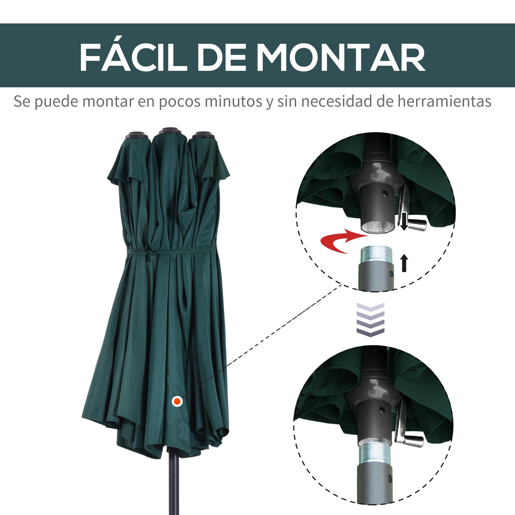 Outsunny Sombrilla Doble Extragrande Para Terraza Patio Protección Solar Verde_5