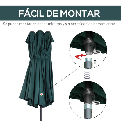 Outsunny Sombrilla Doble Extragrande Para Terraza Patio Protección Solar Verde_5