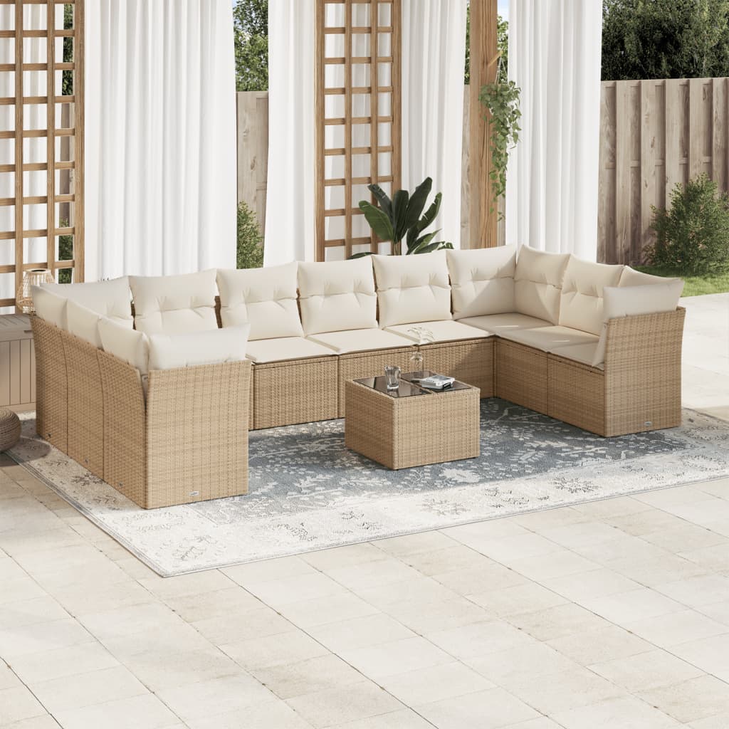 Set De Sofás De Jardín 11pzas Con Cojines Ratán Sintético Beige / Vetonek_1