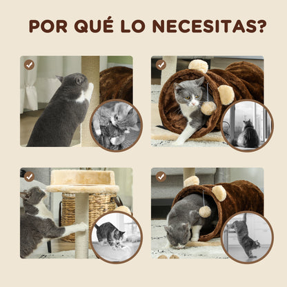 Pawhut Árbol Rascador Para Gatos Altura 47 Cm Con Túnel Marrón Oscuro_5