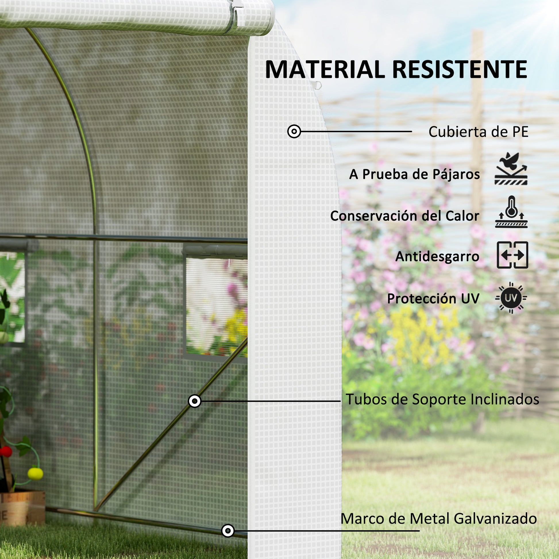 Outsunny Invernadero De Túnel 500x200x205 Cm Con Puerta Enrollable Y 8 Ventanas_3