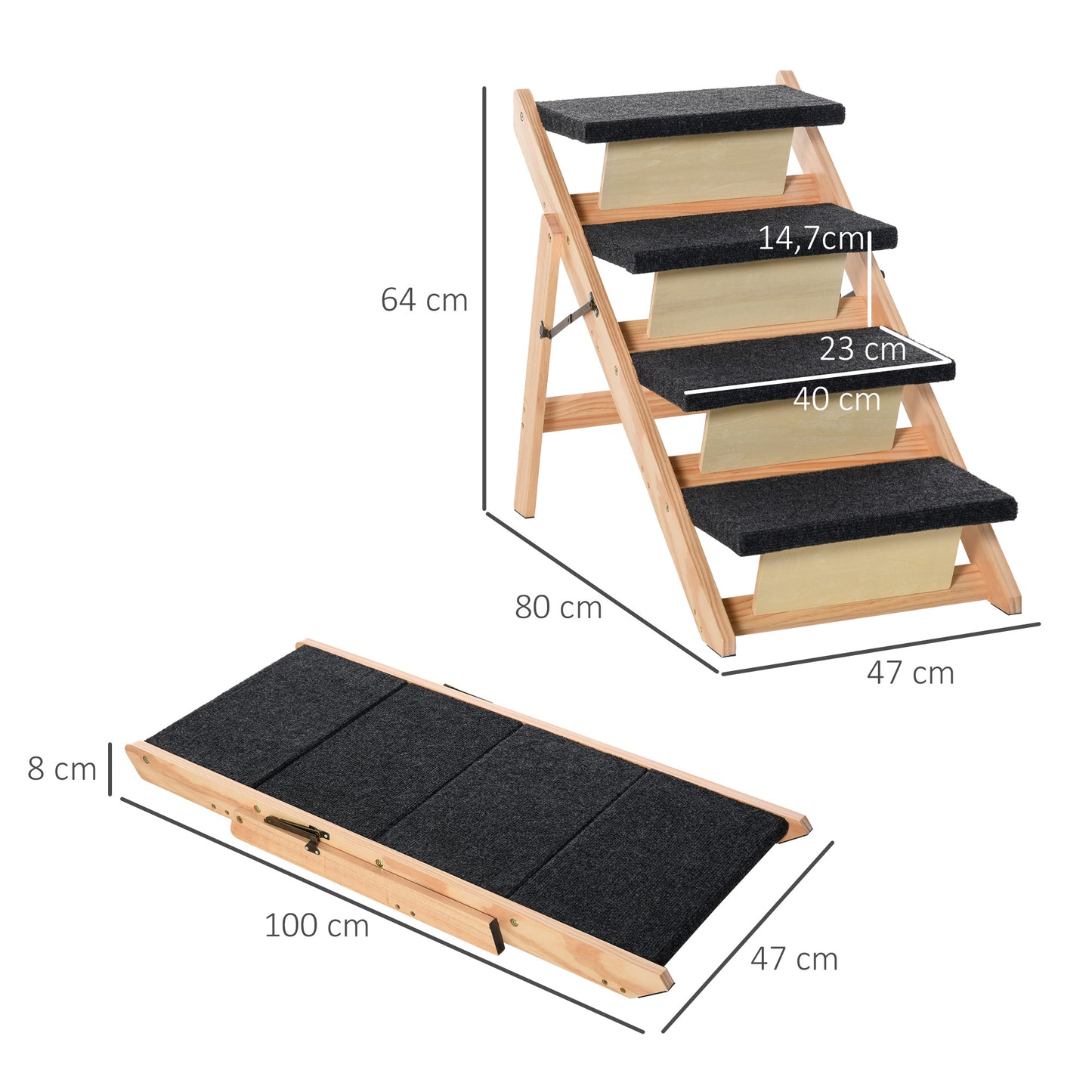 Pawhut Escalera De Madera Para Perros Plegable Rampa Mascotas Portátil Con 4_2