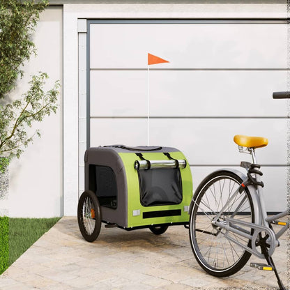 Vidaxl Remolque De Bicicleta Mascotas Hierro Tela Oxford Verde Gris_1