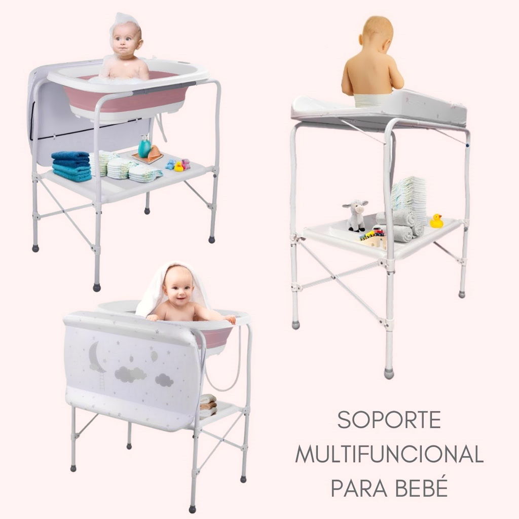 Bathby | Bañera Bebé 5 En 1 Plegable Con Soporte, Cojín Antideslizante, Cambiador (rosa Pro)