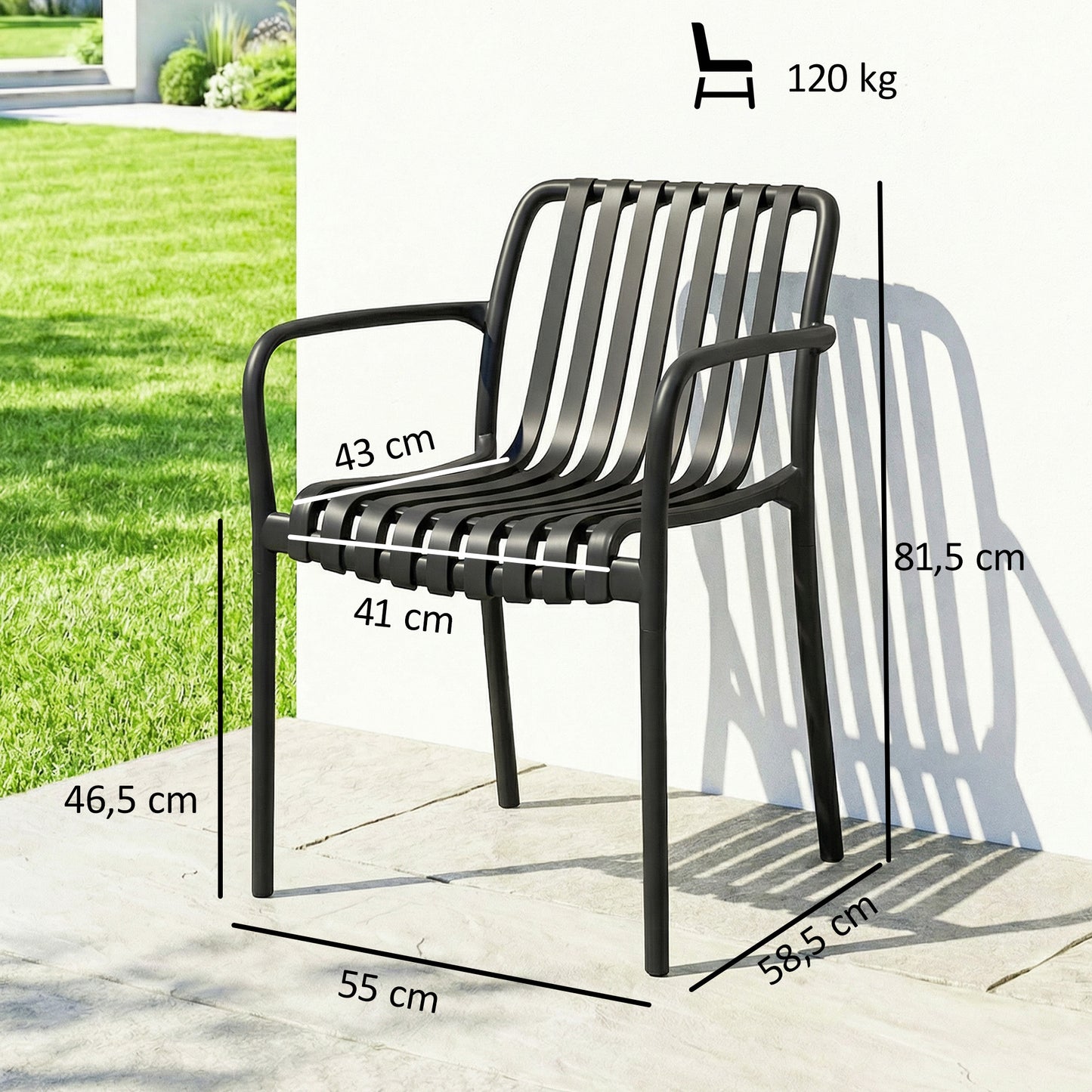 Outsunny Juego De 4 Sillas De Jardín Exterior Apilables Respaldo Curvado Negro_2
