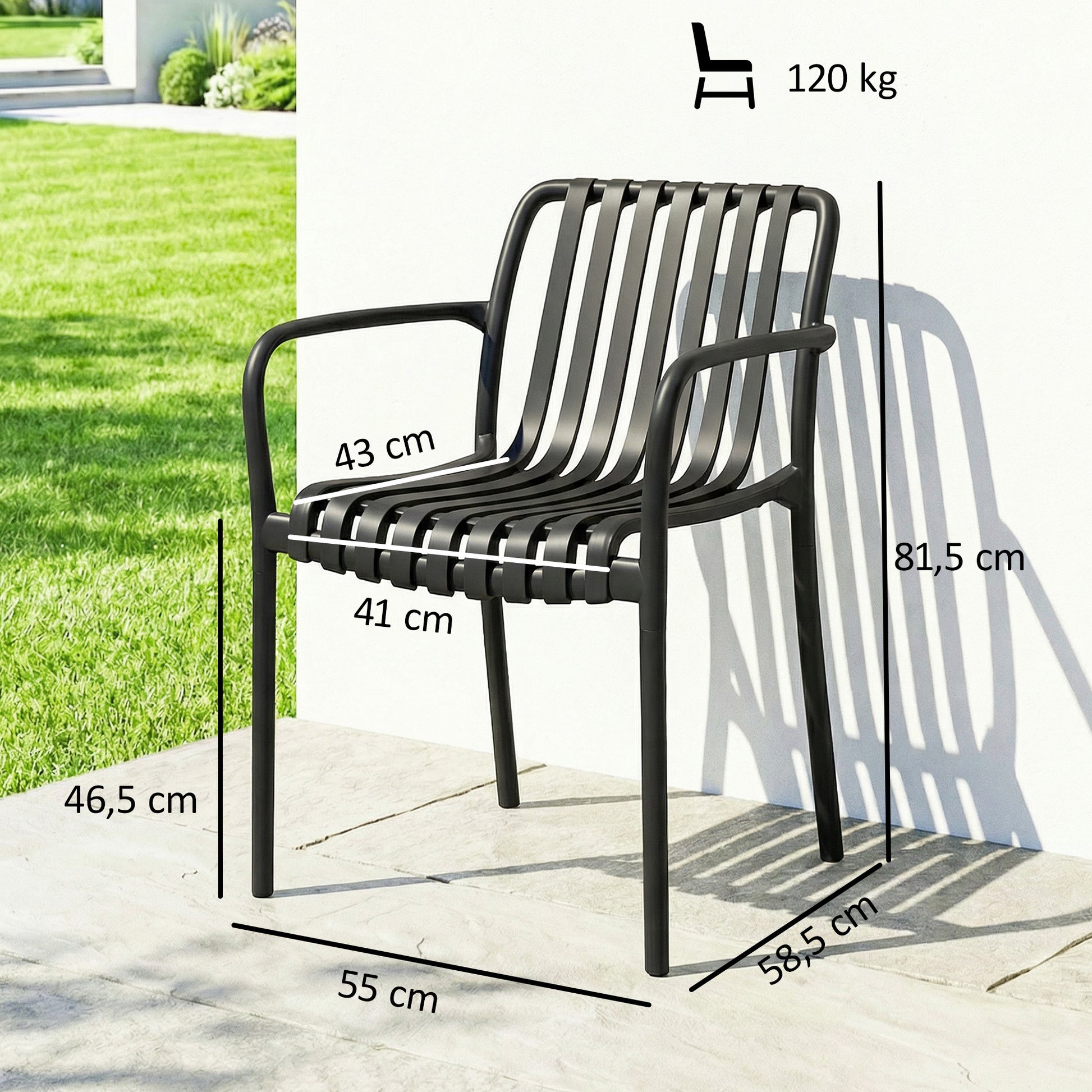 Outsunny Juego De 4 Sillas De Jardín Exterior Apilables Respaldo Curvado Negro_2