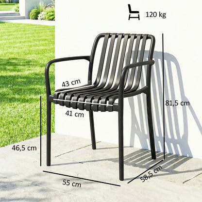 Outsunny Juego De 4 Sillas De Jardín Exterior Apilables Respaldo Curvado Negro_2
