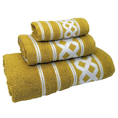 Juego De 3 Toallas De Baño De Algodón De Rizo 450 Gr/m2, De 50x30; 100x50; 150x100 Cm, Color Mostaza De La Colección Diamante