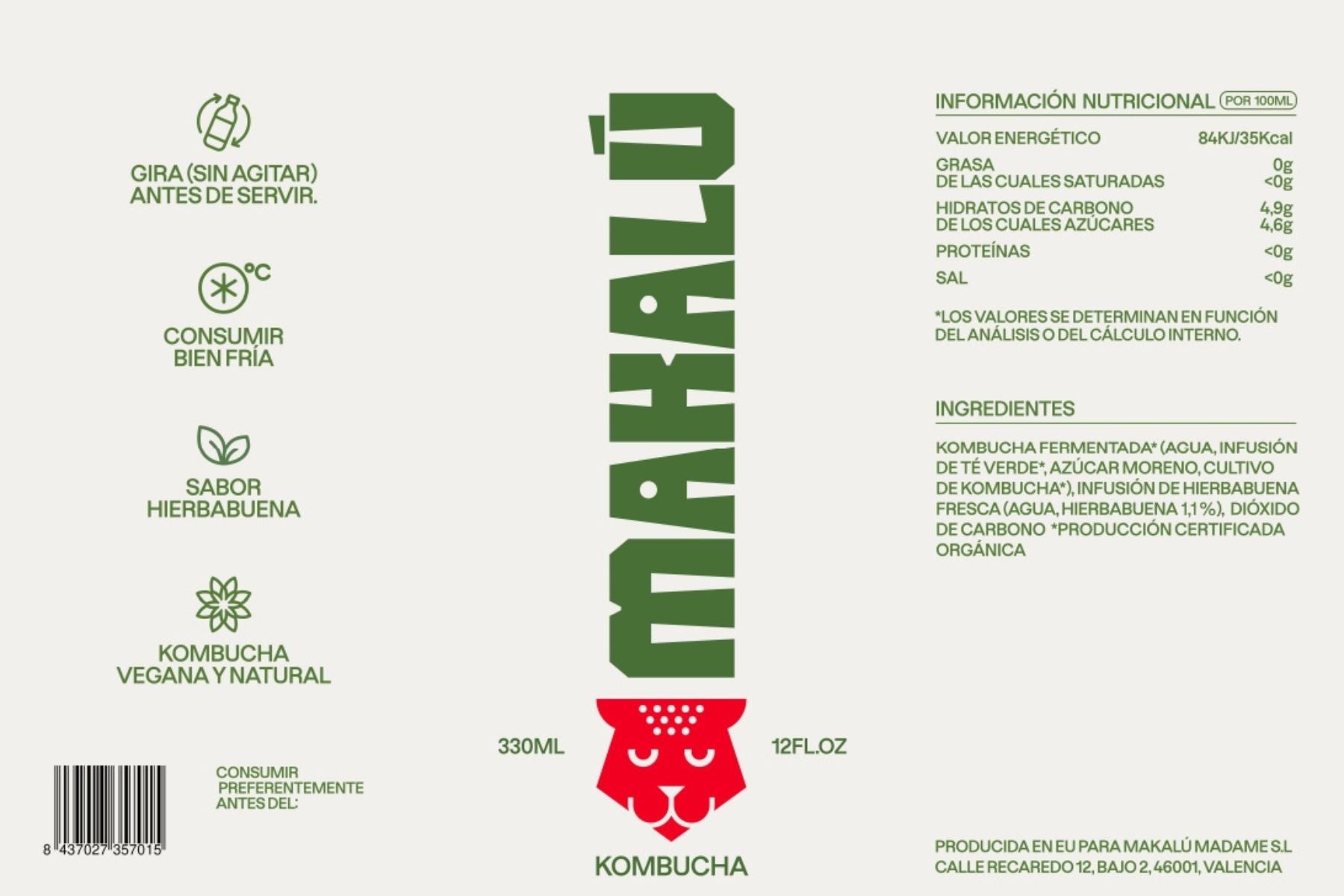 Kombucha vegana Makalú Pack 12 unidades Lata 330ml Sabor Hierbabuena_5