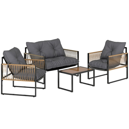 Outsunny Conjunto De Jardín Exterior De Ratán Sintético De 4 Piezas Gris Oscuro_0
