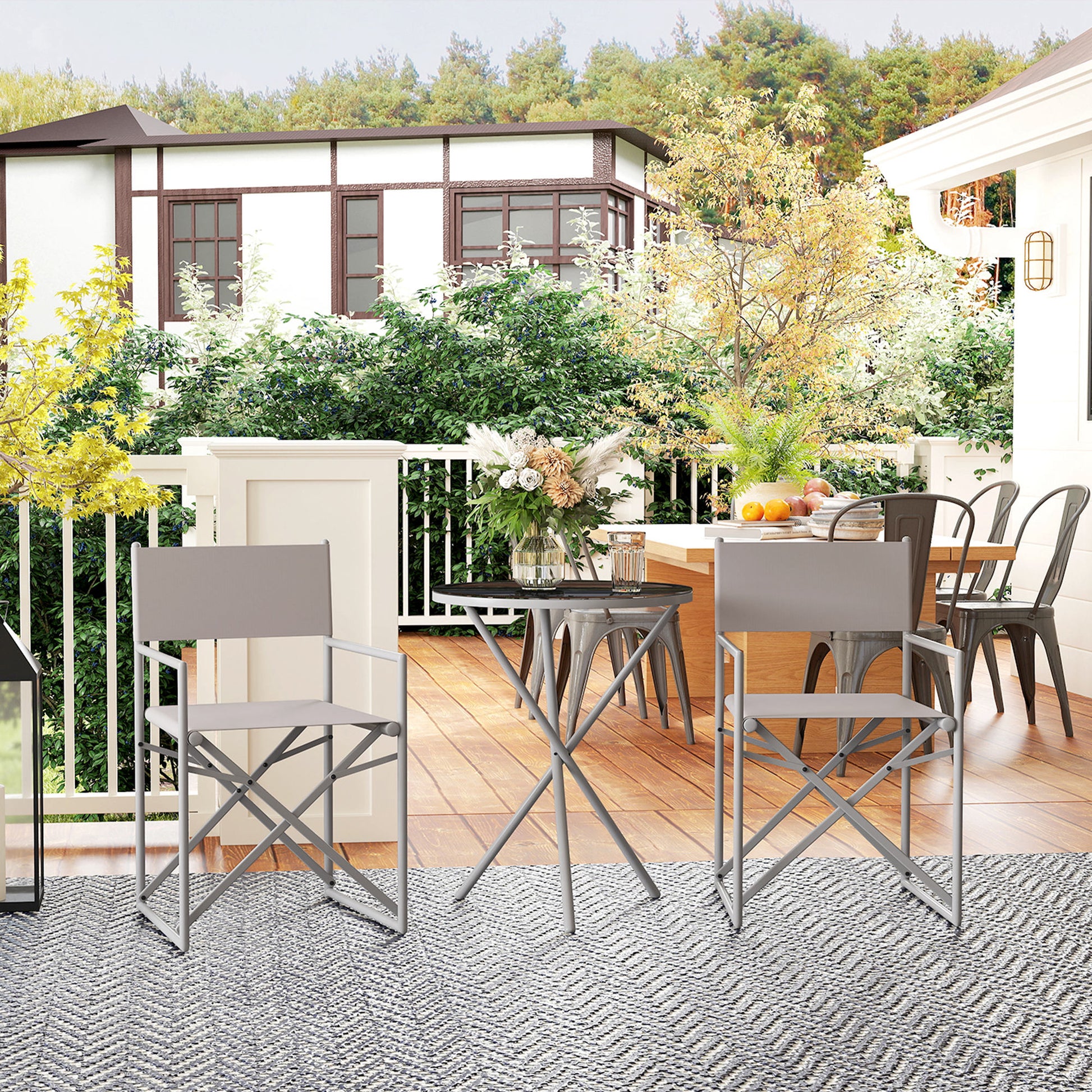 Outsunny Conjunto De Muebles De Jardín Con 2 Sillas Plegables Y Mesa Gris Oscuro_1