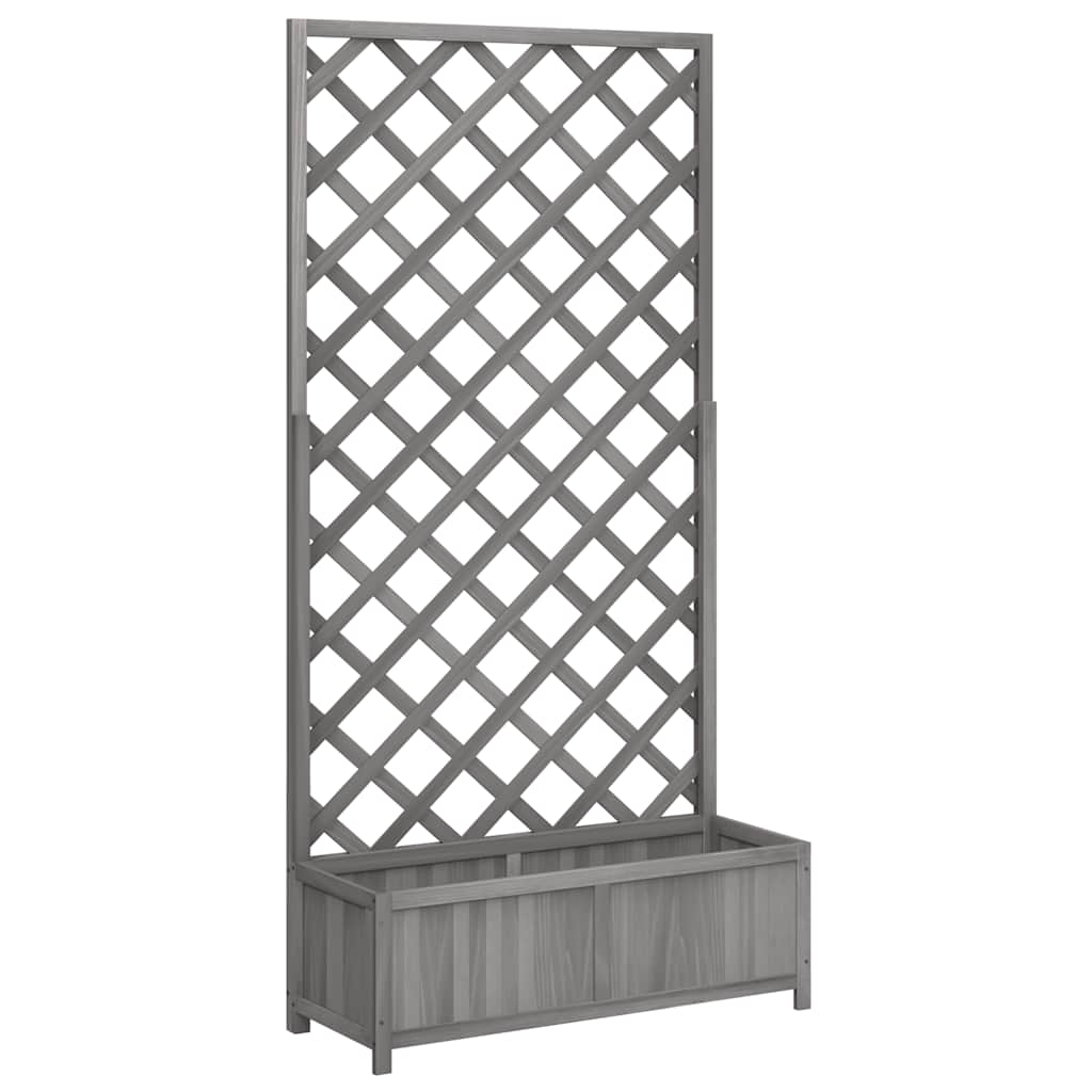 Jardinera Con Enrejado Gris 90x35x180 Cm Madera Maciza De Abeto_0