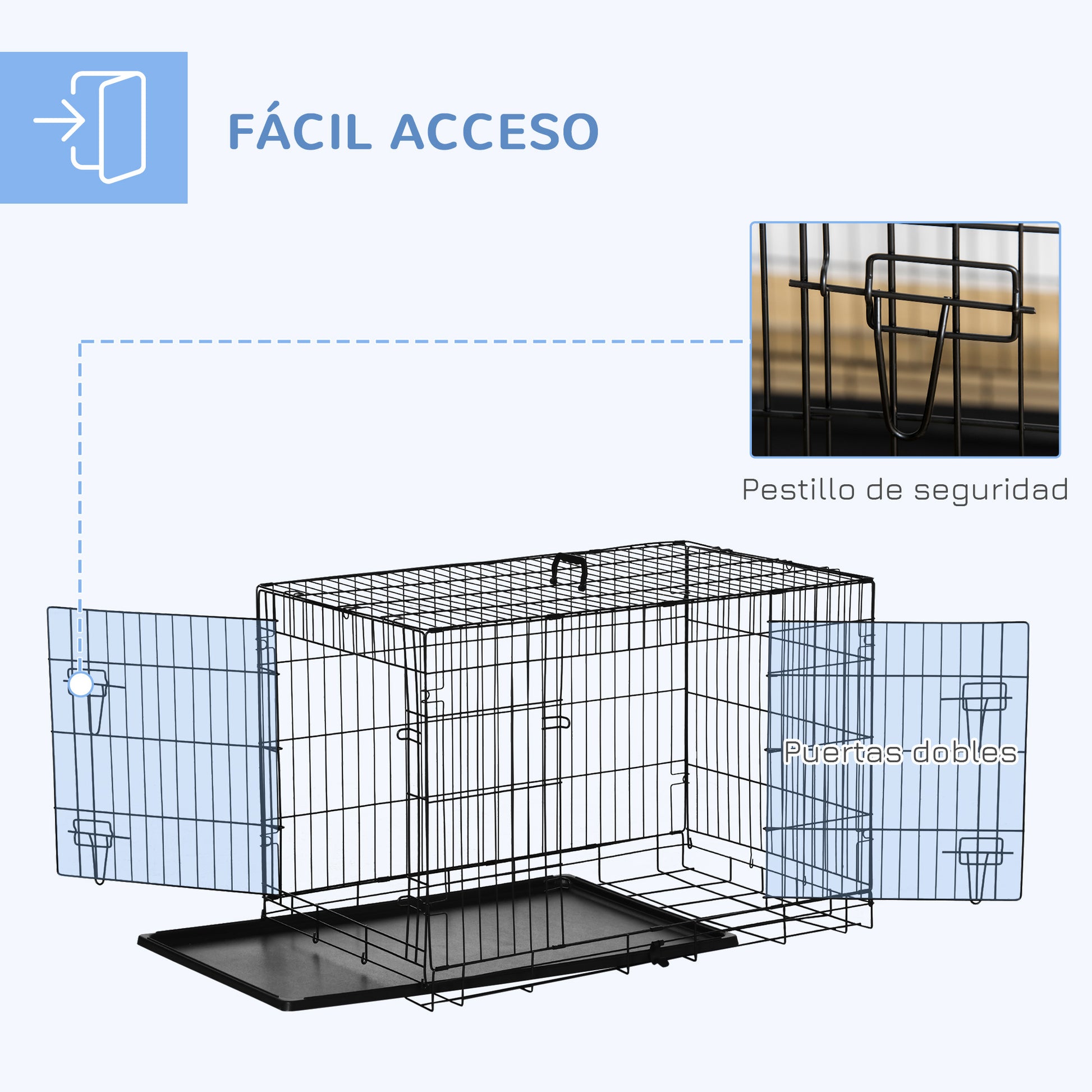 Pawhut Transportín Jaula De Transporte De Metal Para Perro 90x57,5x62 Cm Negro_3