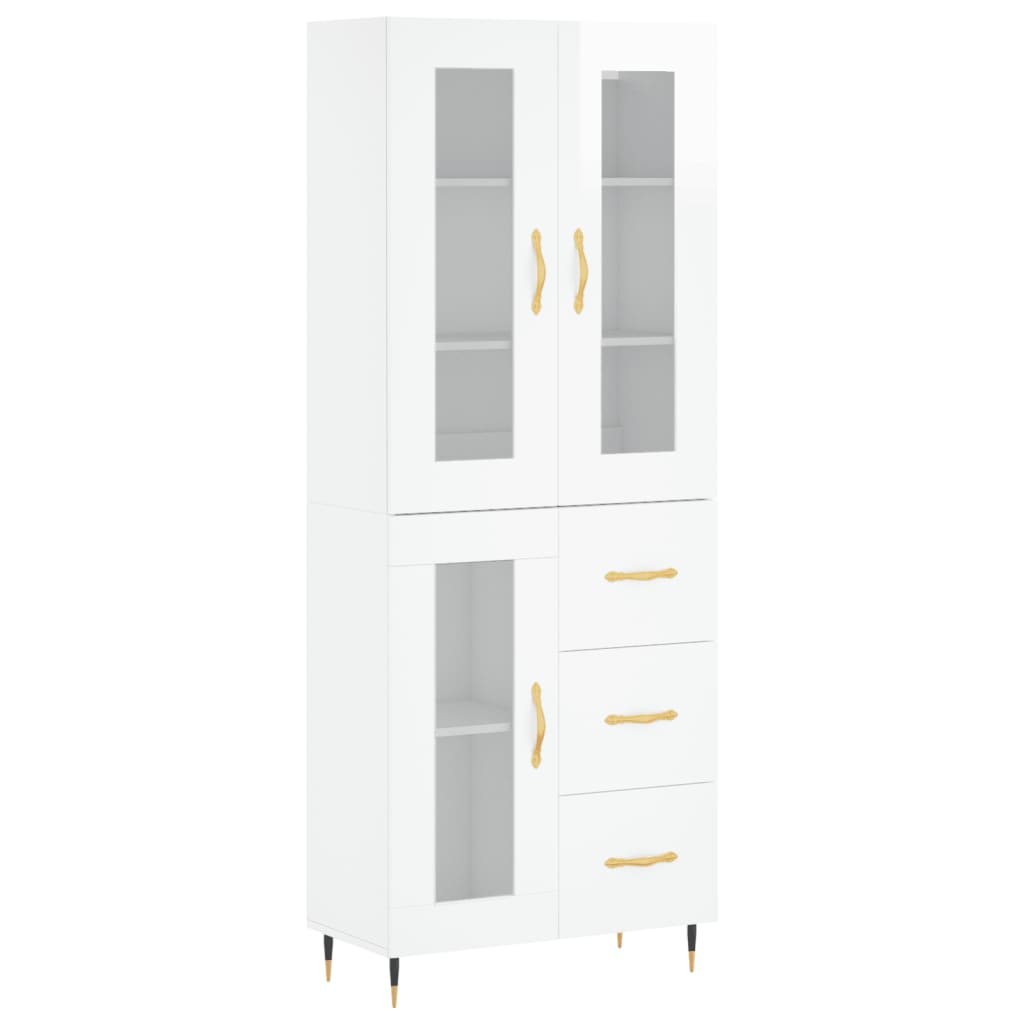 Aparador Alto Madera Contrachapada Blanco Brillo 69,5x34x180 Cm_1