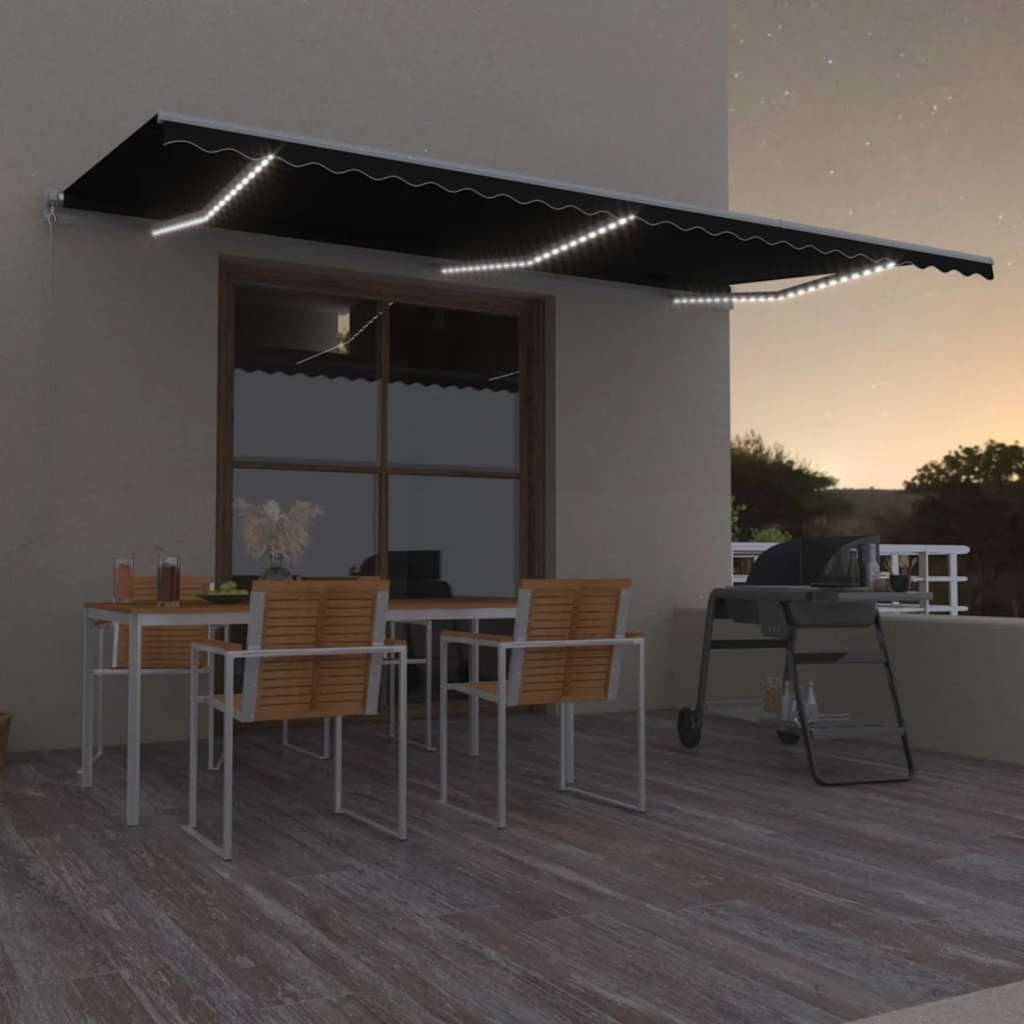 Toldo Retráctil Manual Con Luz Led Gris Antracita 600x300 Cm_1