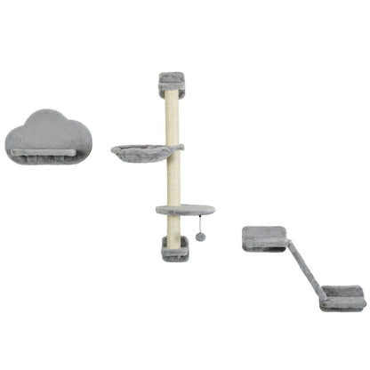 Pawhut Juego De Pared De Escalada Para Gatos De 3 Piezas Gris_0