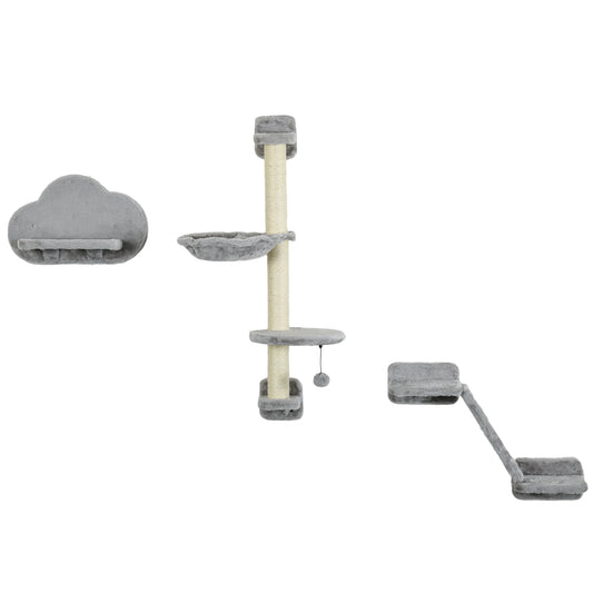 Pawhut Juego De Pared De Escalada Para Gatos De 3 Piezas Gris_0