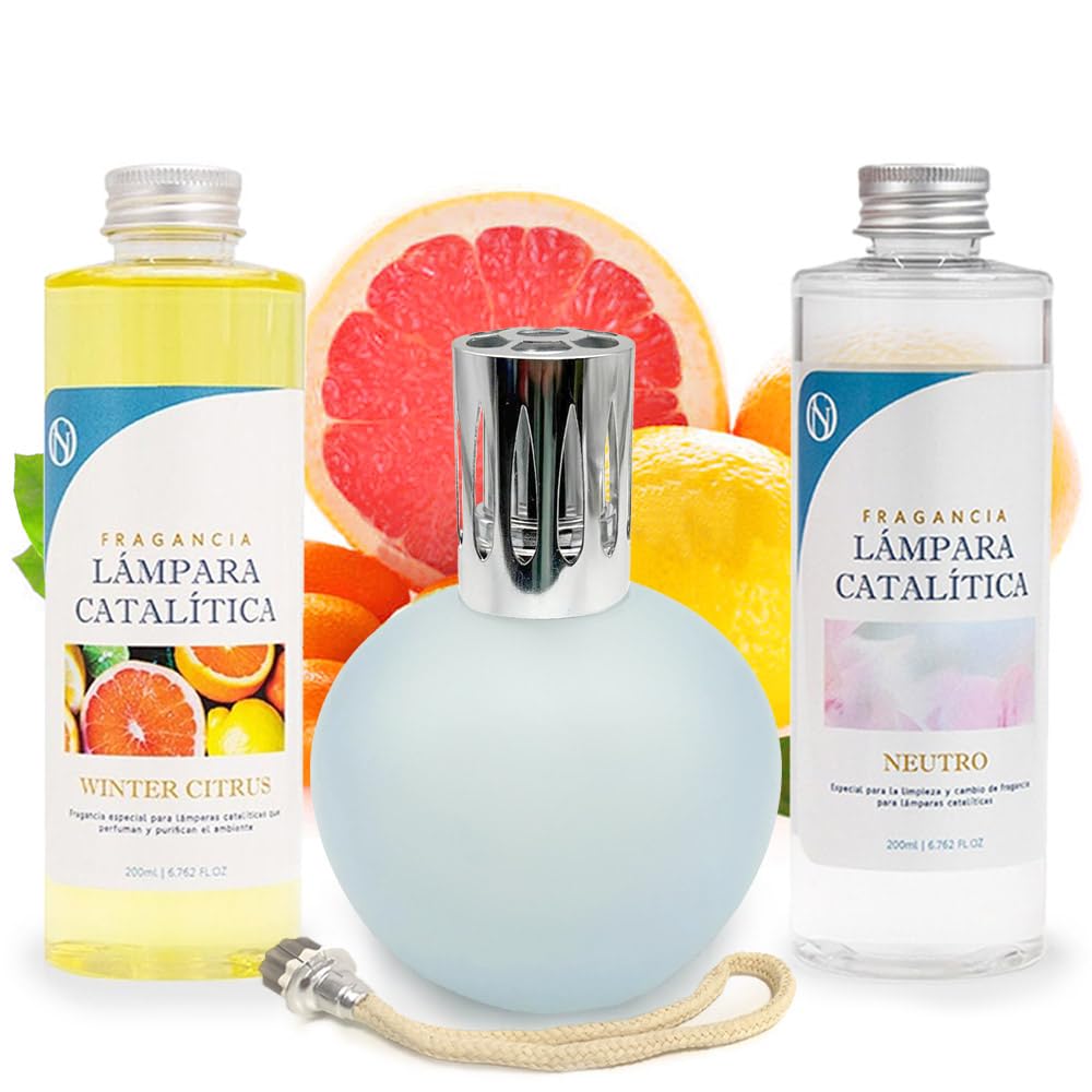 Pack Lámpara Catalítica Azul Grisáceo Mate + Fragancia Winter Citrus 200ml + Limpiador Neutro 200ml + Mecha Repuesto_0