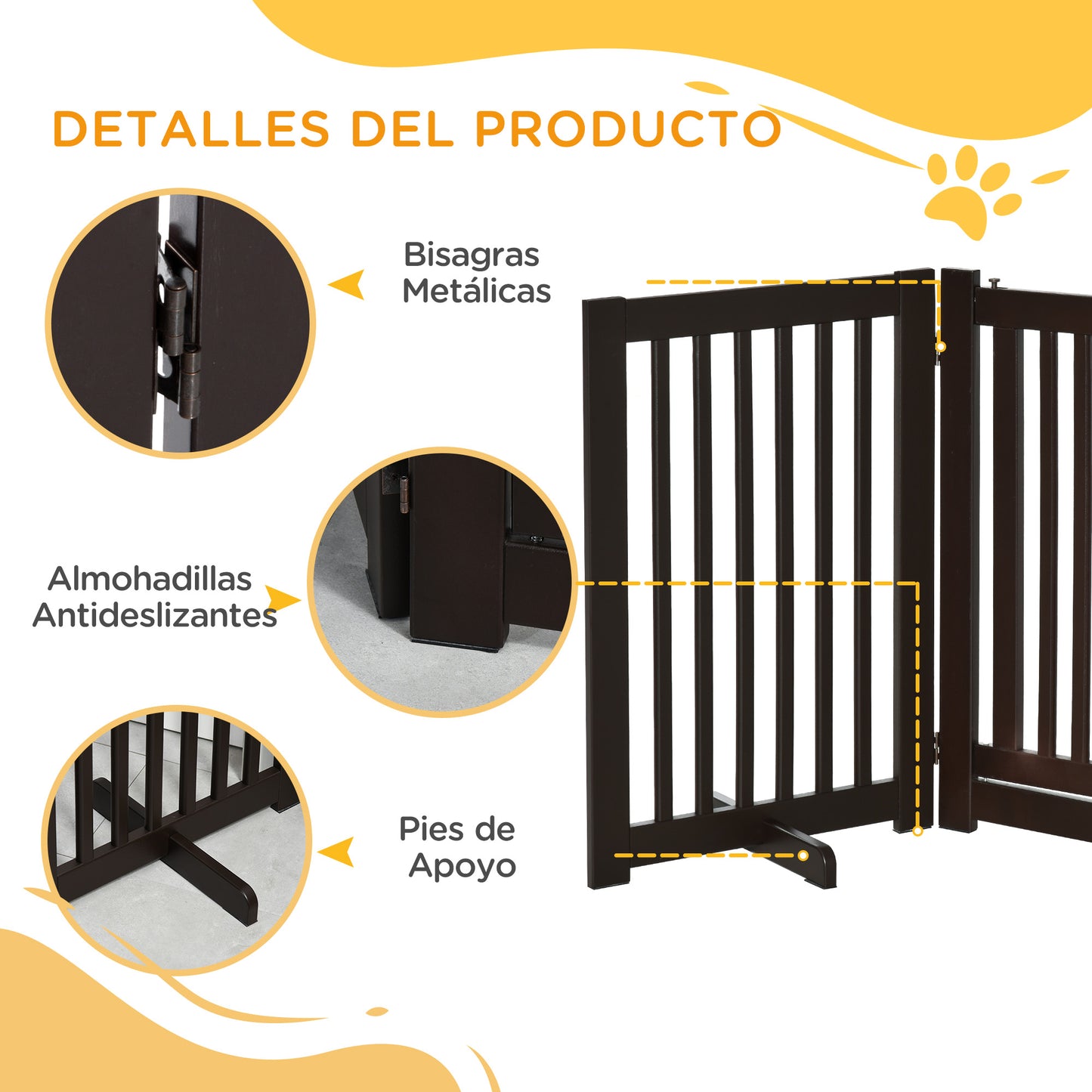 Pawhut Barrera Para Perros Plegable De Madera Con 1 Puerta 155x35,5x76 Cm Café_5
