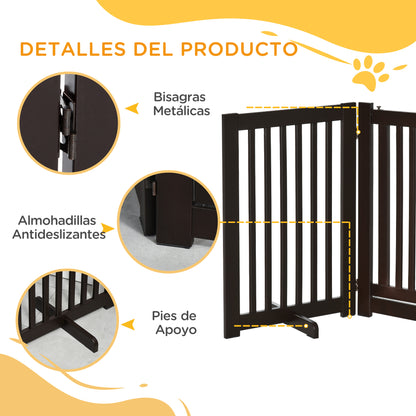 Pawhut Barrera Para Perros Plegable De Madera Con 1 Puerta 155x35,5x76 Cm Café_5