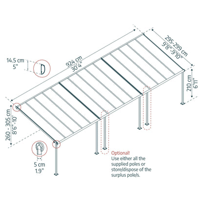 Pérgola adosada Sierra 299x924 cm gris