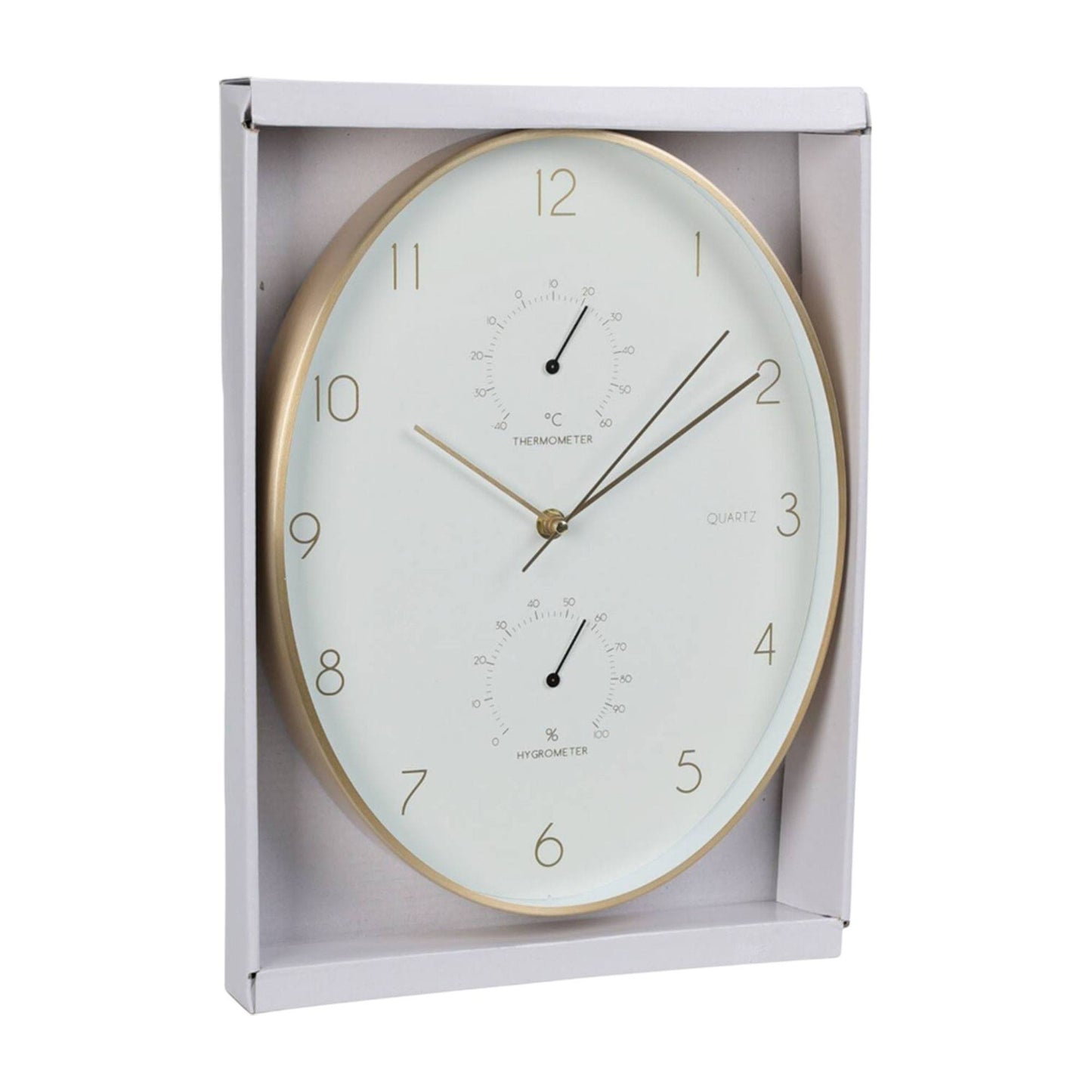 Well Home Reloj De Pared De Aluminio Con Borde Dorado, Termómetro E Higrómetro De 34,5x27,1cm_2