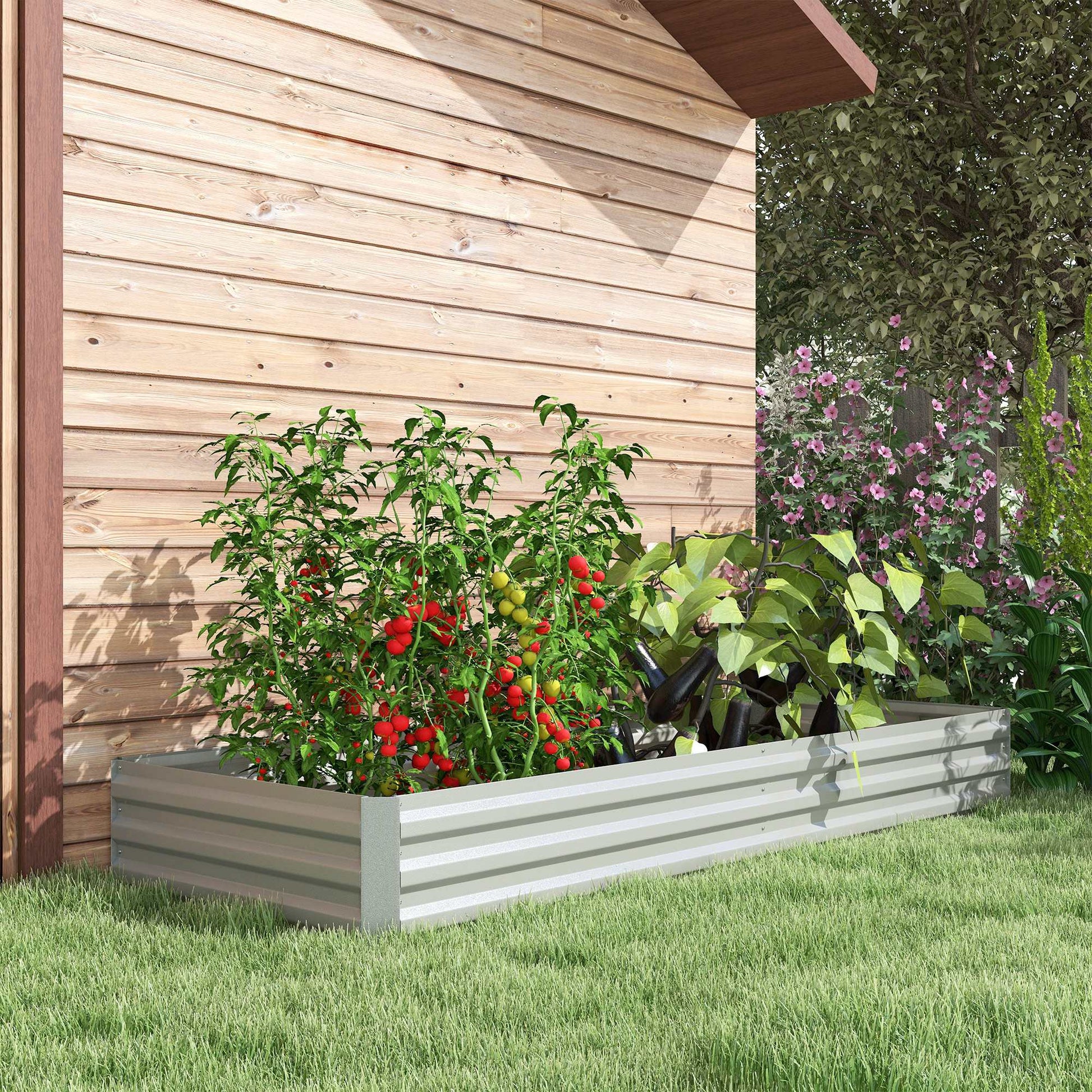 Outsunny Jardinera Exterior Grande De Acero Galvanizado Con Base Abierta Plata_4