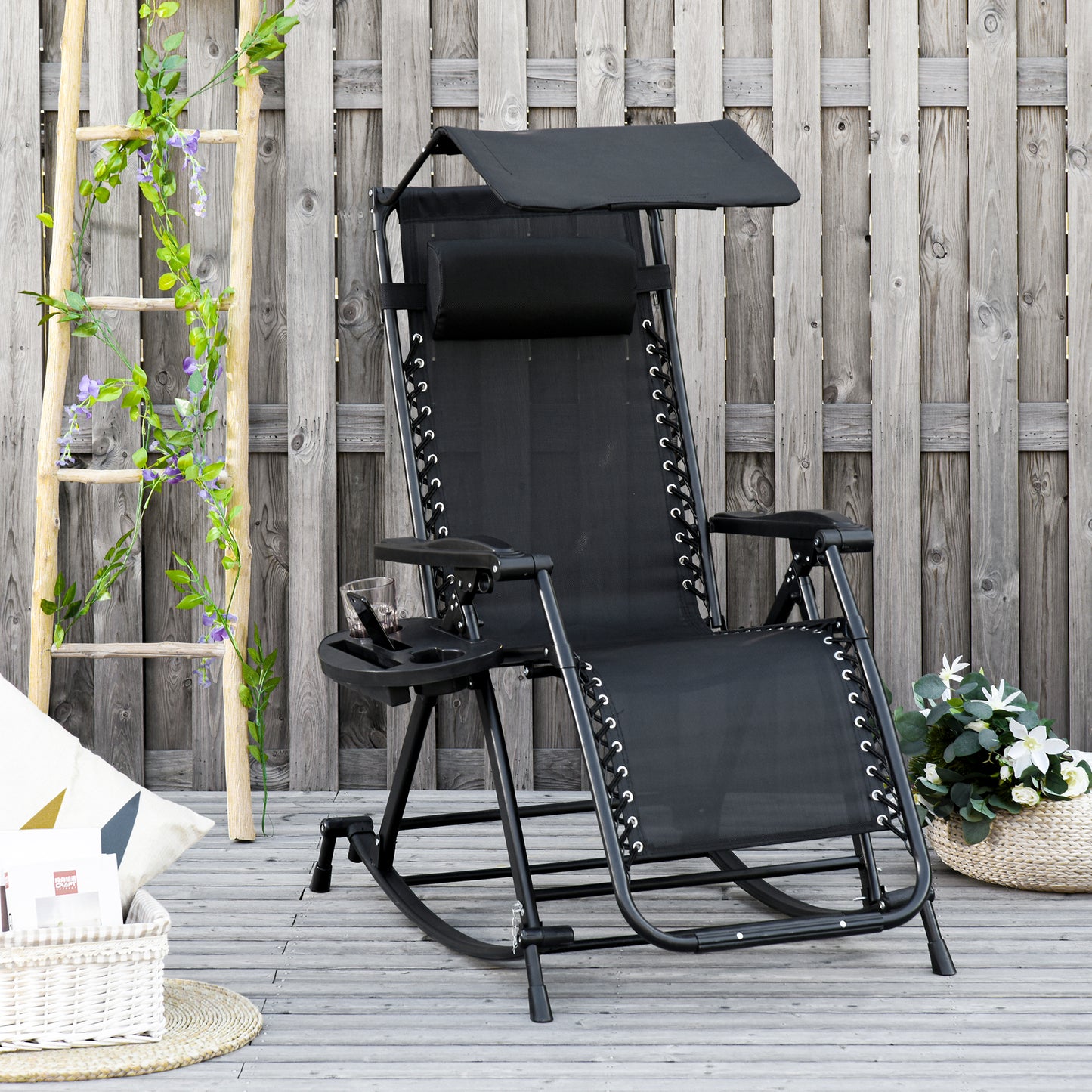 Outsunny Silla Mecedora De Jardín Plegable Con Techo Reposacabezas Extraíble_1