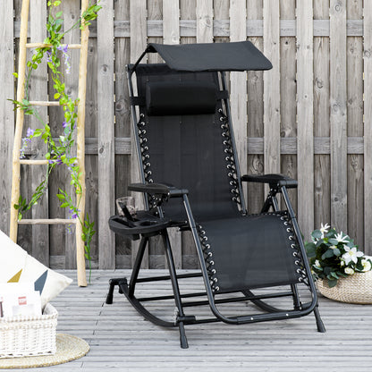 Outsunny Silla Mecedora De Jardín Plegable Con Techo Reposacabezas Extraíble_1