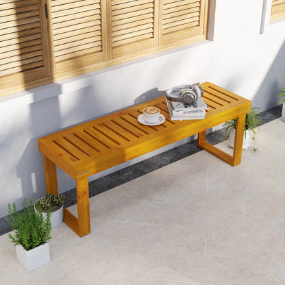 Outsunny Banco De Jardín De Madera De 2 Plazas Asiento De Lamas 120x34x43cm Teca_3