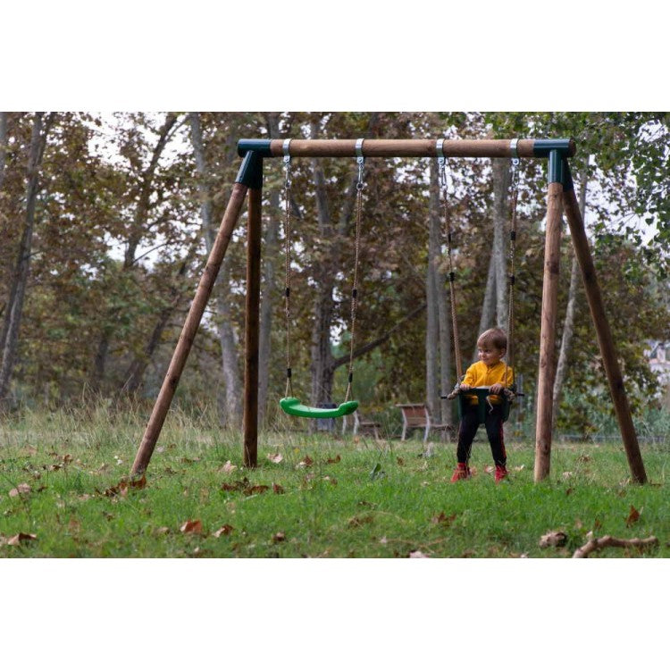 Columpio Doble De Madera Redonda Masgames Kadi L + Asiento Bebe.